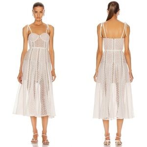 ruffle detail plunge midi dress Floating By Plunging Neckline Mesh Overlay Midi Dress White L